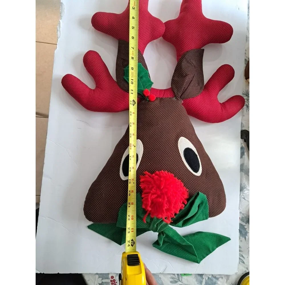 Vintage Sew Fabric Felt Reindeer Deer Head Christmas Wreath RARE Stuffed Rudolph